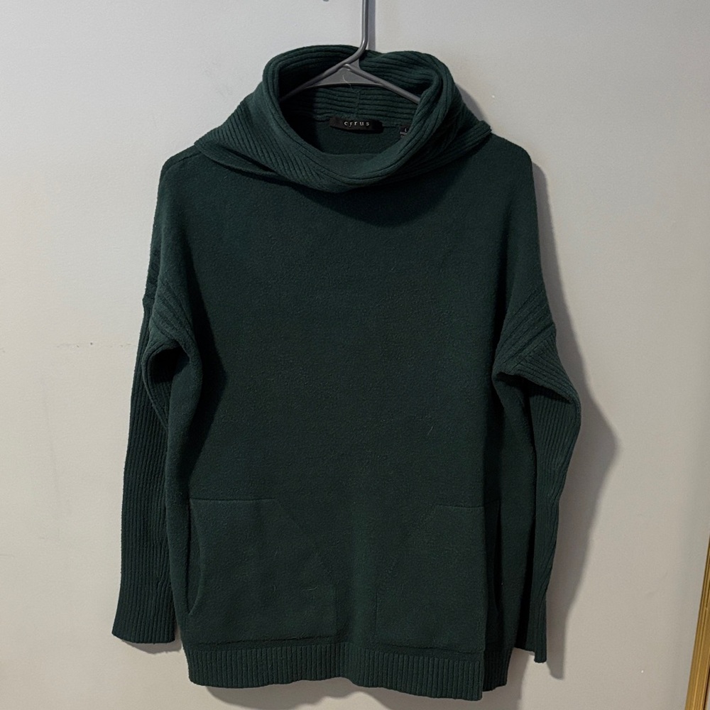 Cyrus Dark Green Soft Knit‎ Turtleneck Sweater Tunic with Pockets